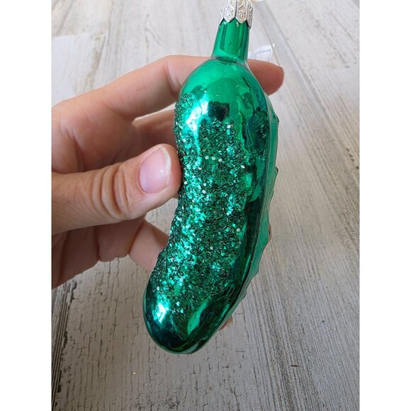 Vintage Kurt Adler glitter pickle glass ornament Xmas tree - Picture 4 of 9
